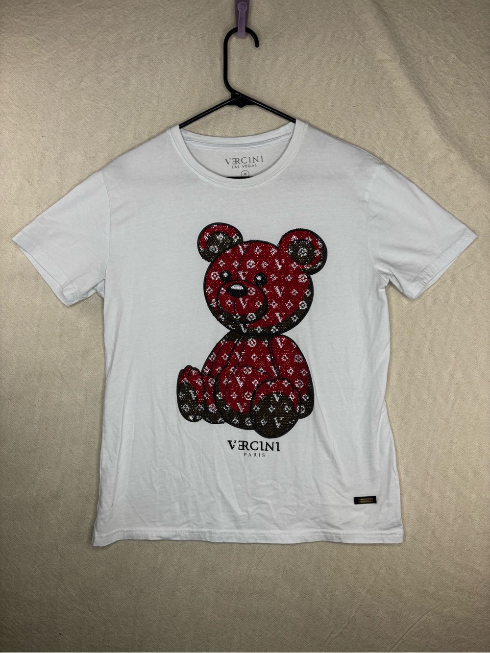 Vercini Las Vegas men’s bedazzled teddy bear shirt